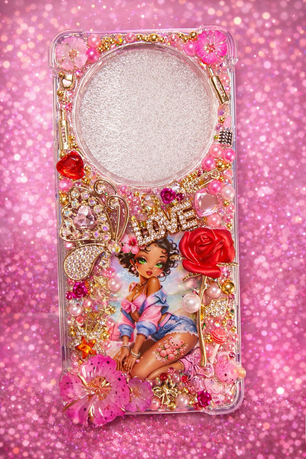 Coque résine full perle à perle photo incluse